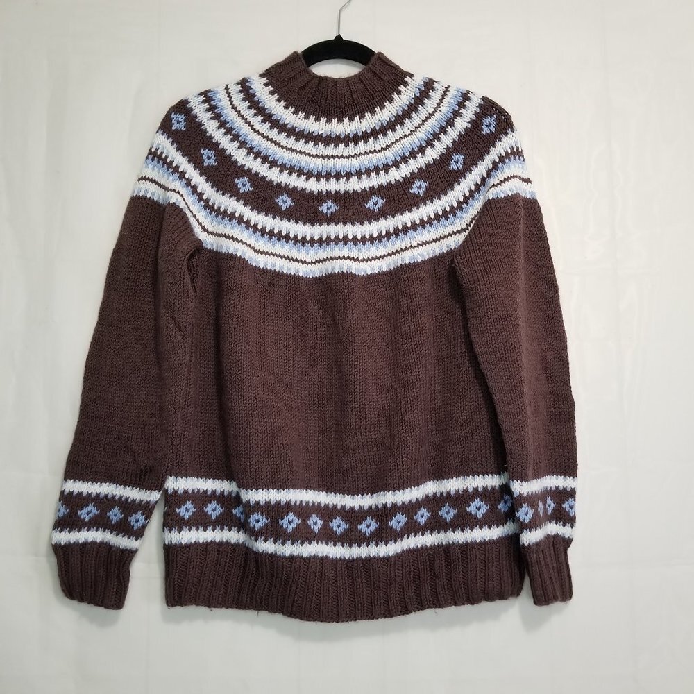 Handmade knit mockneck sweater brown size  womens L?/mens M? fairisle acrylic?